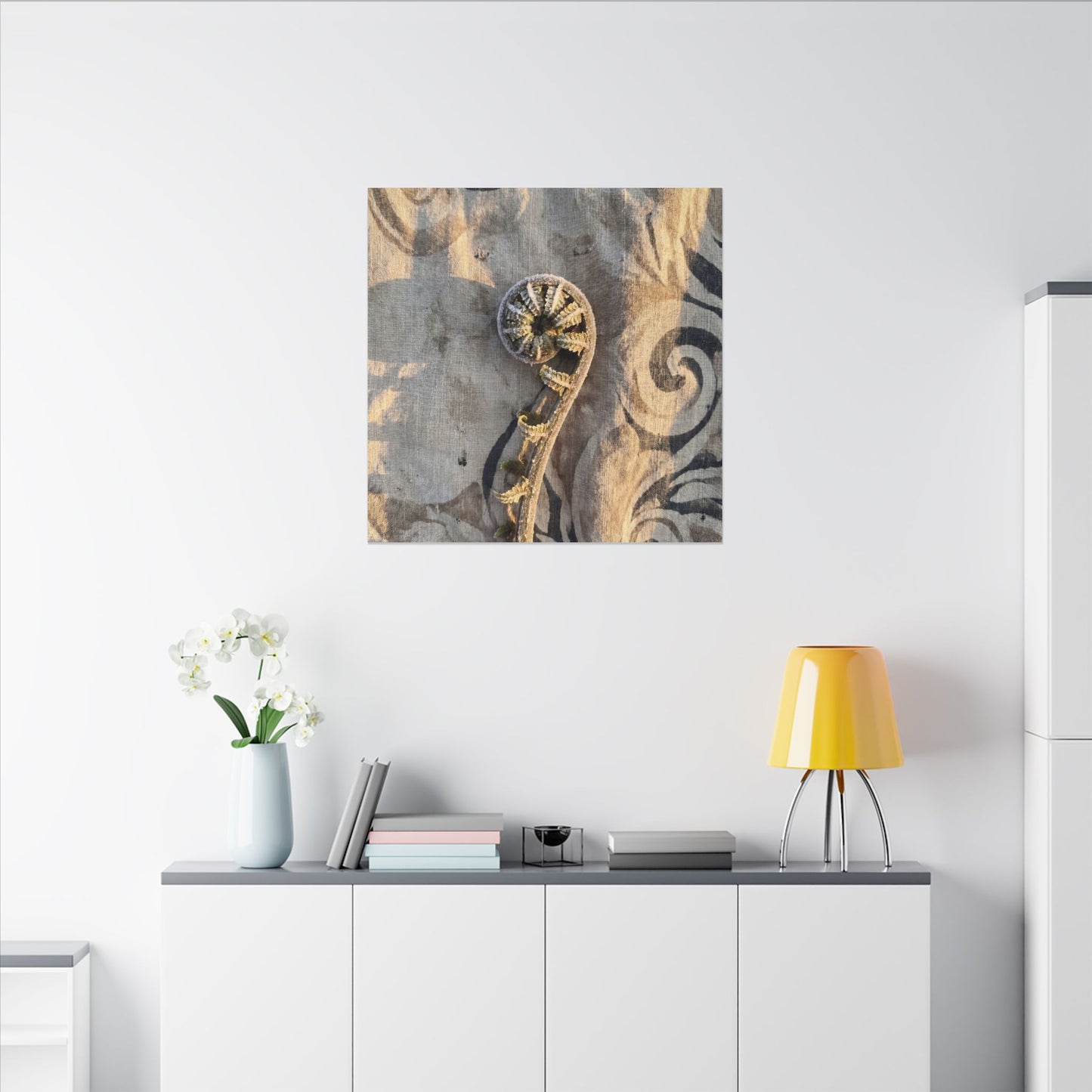 Fern Unfurling Canvas Art | Winter Japandi Japanese Pattern Art