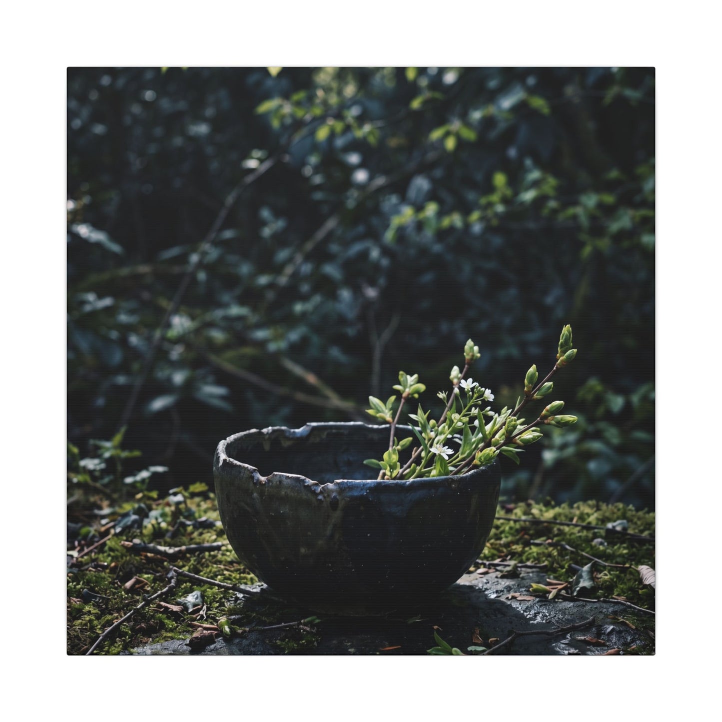 Dappled Ceramic Bowl Canvas Art - Dark Japandi Datsuzoku