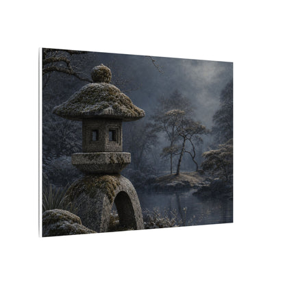 Stone Lantern Canvas Art | Winter Japandi Japanese Pattern Art