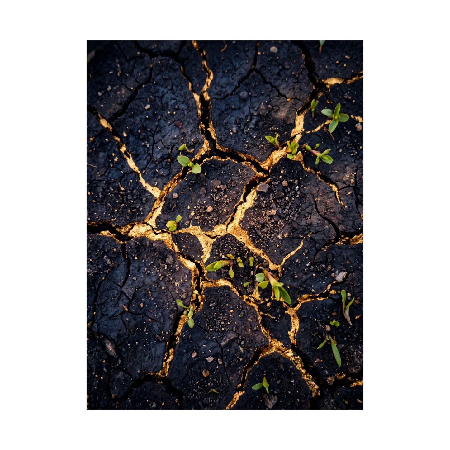 Healing Cracked Earth Wall Art Print - Crackle Gold Kintsugi