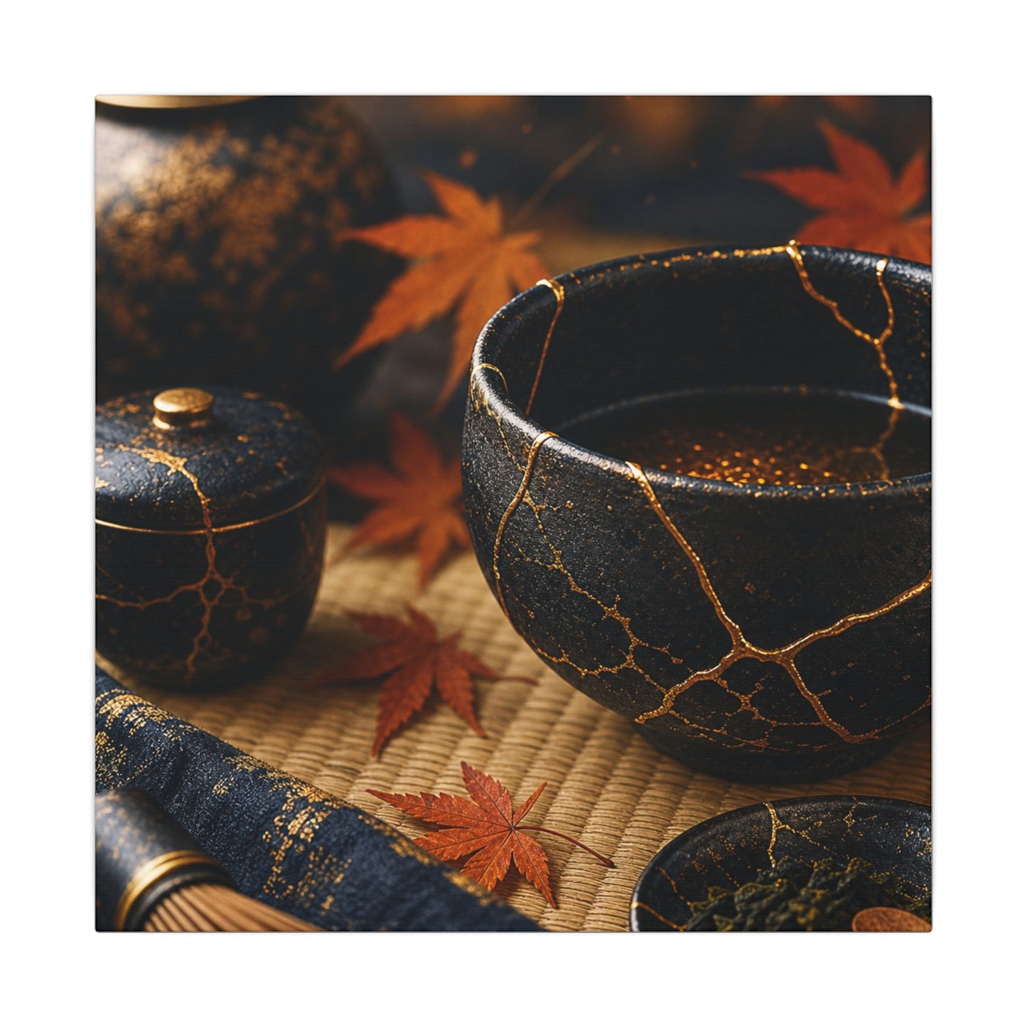 Seijaku Tea Ceremony Canvas Art - Kintsugi Gold Repair