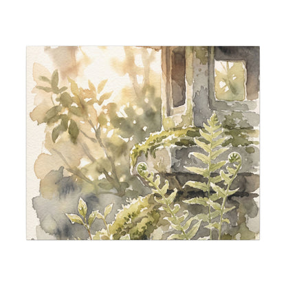 Earthy Stone Lantern Canvas Art - Watercolor Japandi