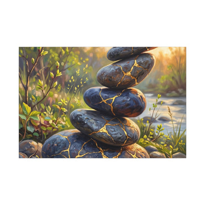 Spring River Stones Gold Repair Canvas Art | Healing Decor