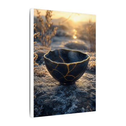 Ceramic Bowl Canvas Art | Winter Kintsugi Gold Repair Art