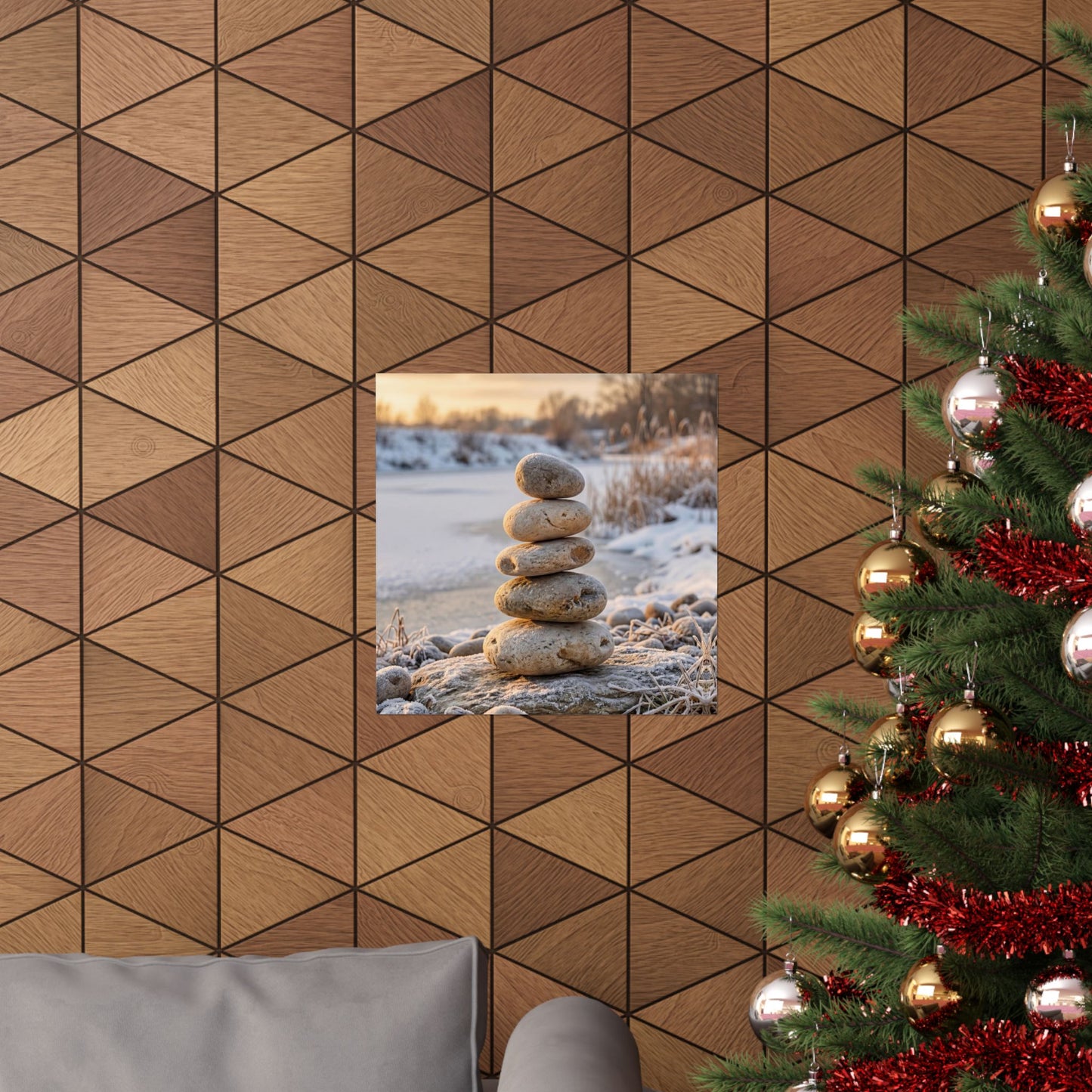 Winter River Stones Japanese Pattern Wall Art Print | Warm Decor