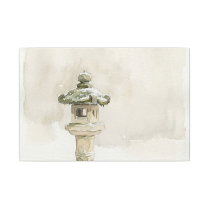 Stone Lantern Winter Canvas Art | Japandi Earthy Design