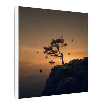 Dark Japandi Pine Tree in Golden Hour | Moody Minimal Canvas Art