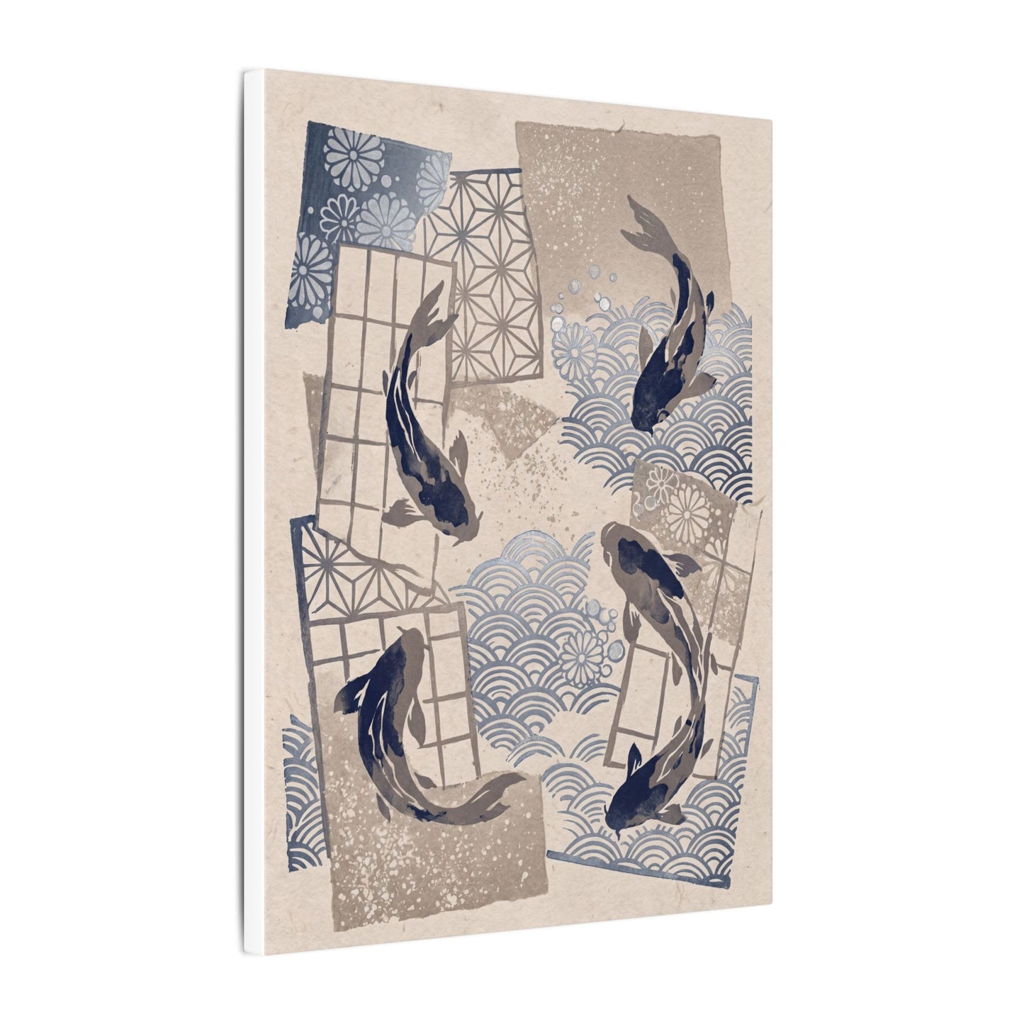 Earthy Koi Pond Canvas Art - Japanese Pattern Japandi