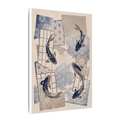 Earthy Koi Pond Canvas Art - Japanese Pattern Japandi