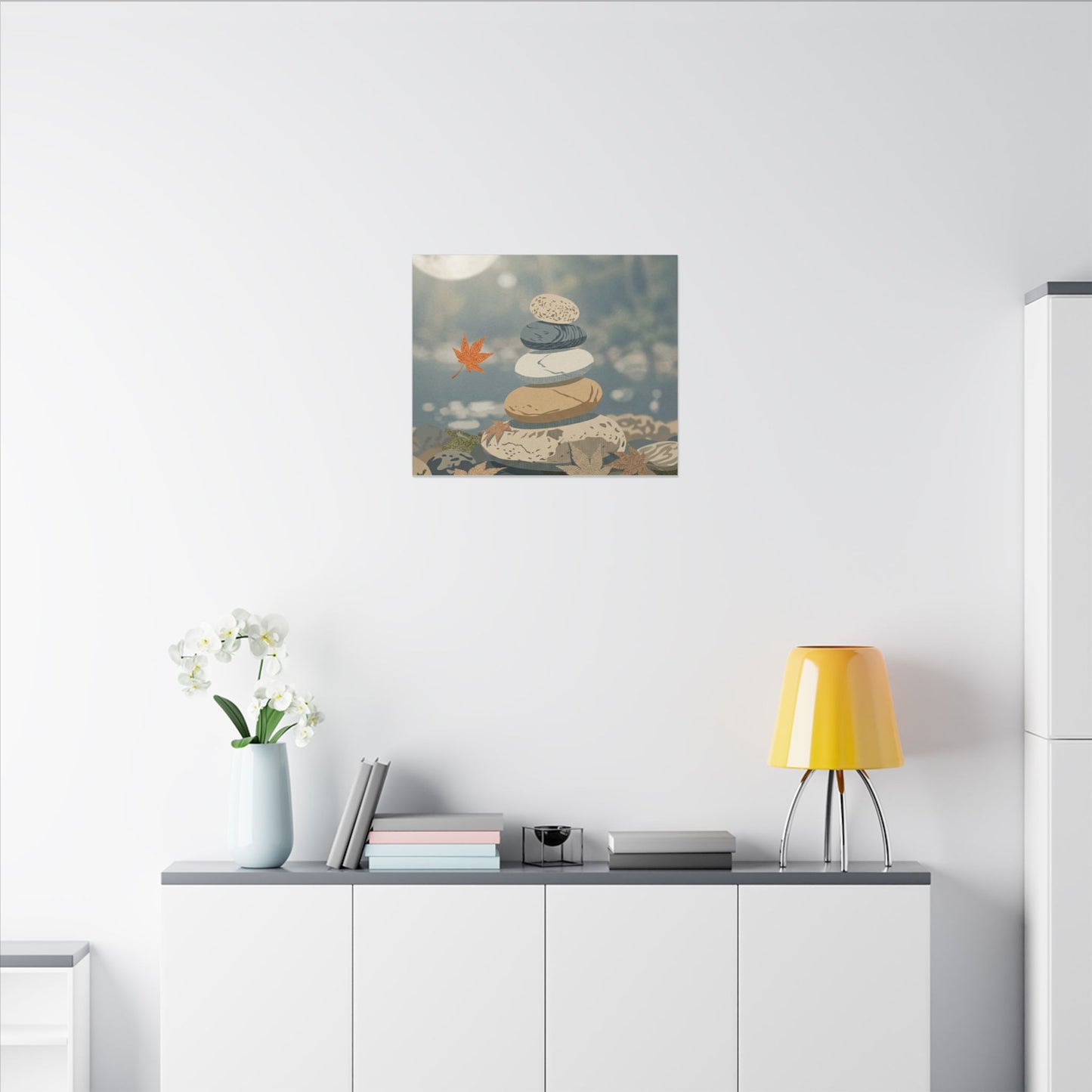 Warm River Stones Canvas Art - Japanese Pattern Japandi