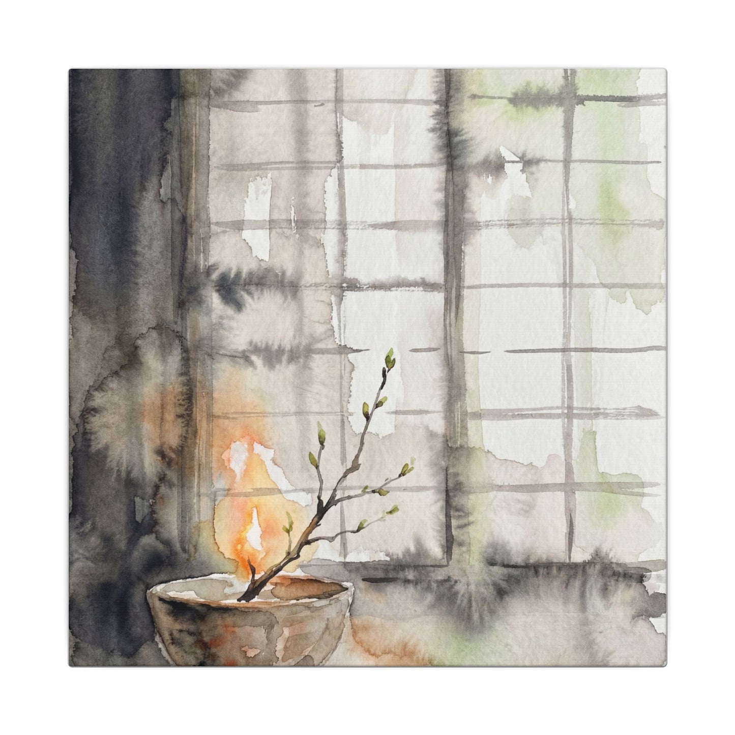 Shoji Screen Canvas Art | Spring Japandi Watercolor Art