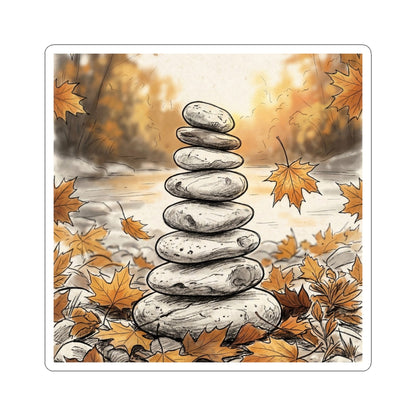 Autumn River Stones Minimal Line Sticker | Elegant Decor Art Print