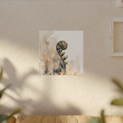 Fern Unfurling Watercolor Canvas Art | Earthy Japandi Art