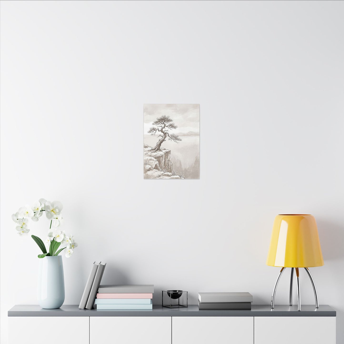 Neutral Pine Tree Canvas Art - Minimal Line Japandi