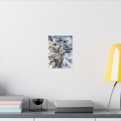 Pine Tree Canvas Art | Winter Japandi Watercolor Art