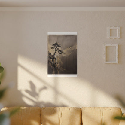 Pine Tree Charcoal Ink Canvas Art | Luxurious Dark Japandi Art