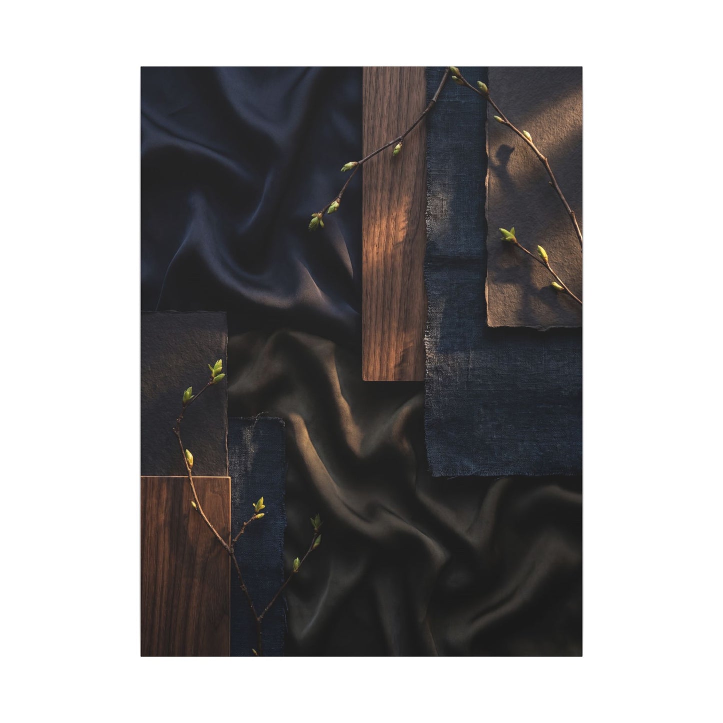 Silk Drape Spring Canvas Art | Dark Japandi Moody Design