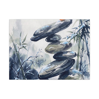Zen River Stones in Moonlight | Sumi E Canvas Art Art Print