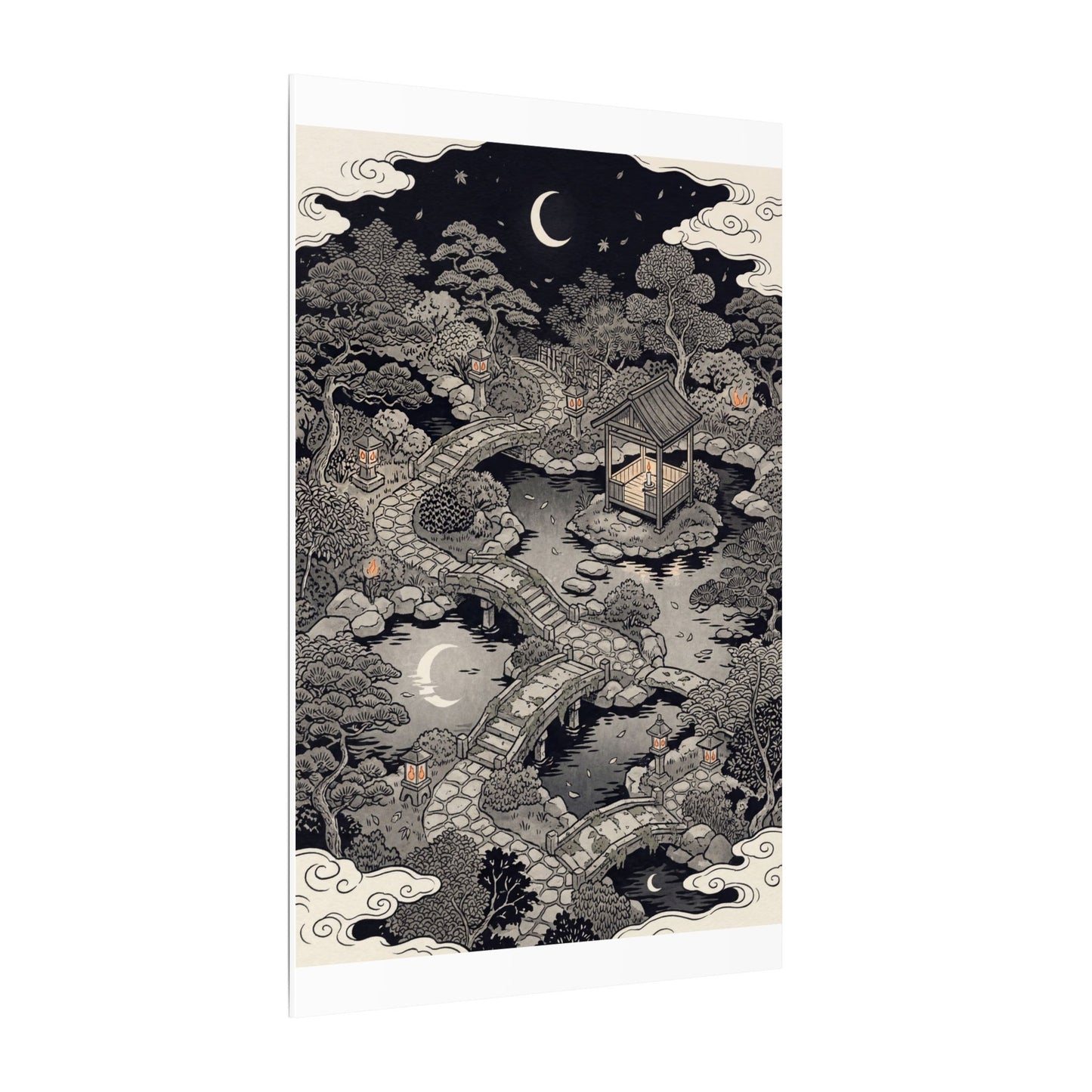 Moonlit Garden Ukiyo E Inspired Canvas Art | Serene Zen Art