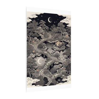 Moonlit Garden Ukiyo E Inspired Canvas Art | Serene Zen Art
