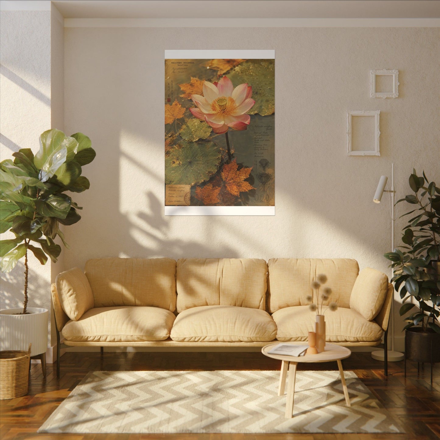 Autumn Lotus Flower Herbarium Canvas Art | Rustic Decor