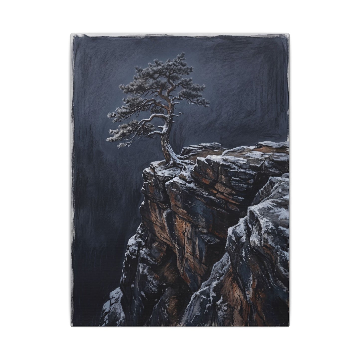 Dark Japandi Pine Tree in Dawn | Dark Texture Canvas Art