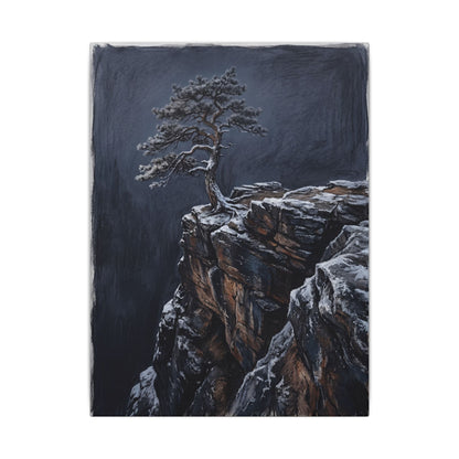 Dark Japandi Pine Tree in Dawn | Dark Texture Canvas Art