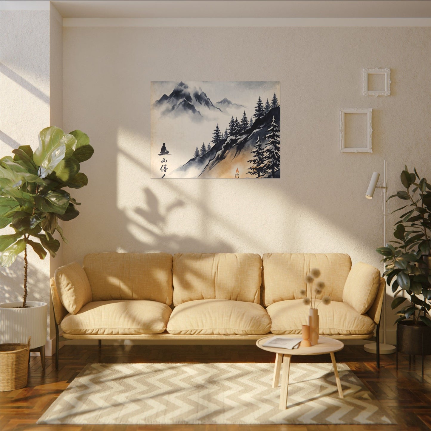 Mountain Mist Canvas Art | Winter Zen Ukiyo E Inspired Art