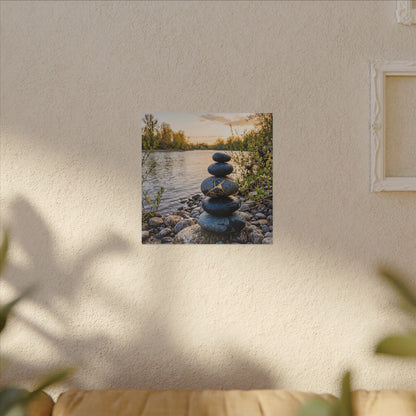 Kintsugi River Stones in Golden Hour | Gold Vein Canvas Art