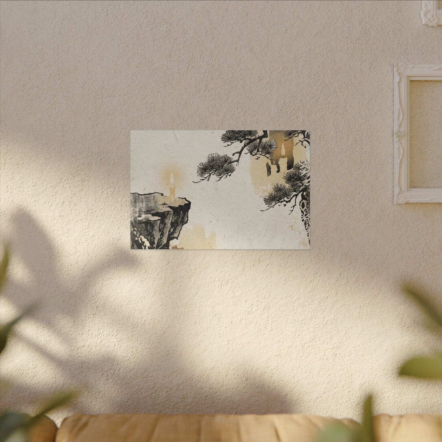 Japandi Pine Tree in Candlelight | Japanese Pattern Canvas Art