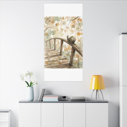 Wooden Bridge Canvas Art | Autumn Japandi Watercolor Art