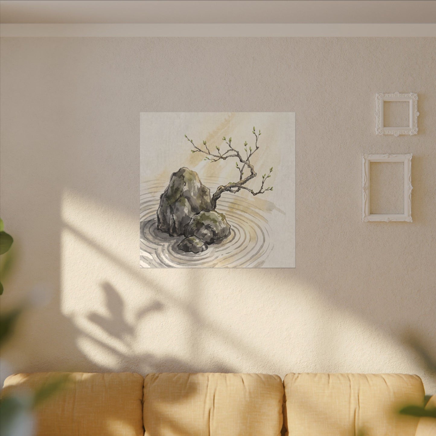 Serene Rock Garden Canvas Art - Sumi E Zen