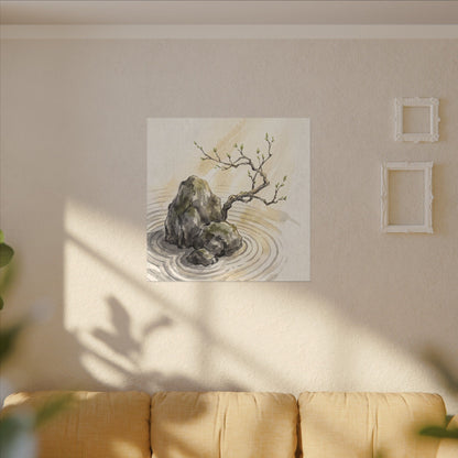 Serene Rock Garden Canvas Art - Sumi E Zen