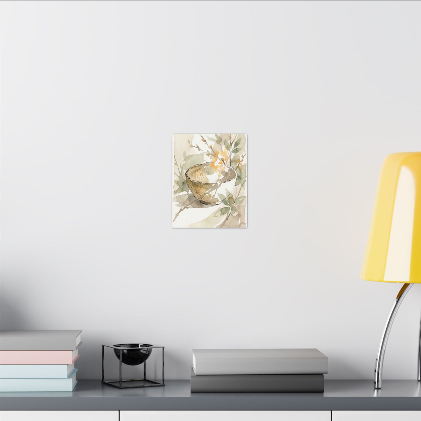 Spring Ceramic Bowl Watercolor Canvas Art | Neutral Decor