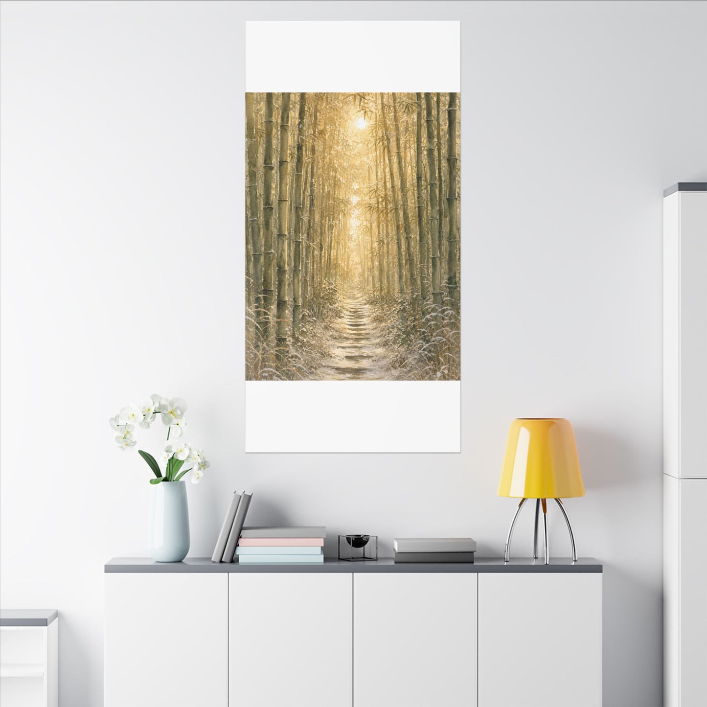 Bamboo Grove Winter Canvas Art | Japandi Elegant Design