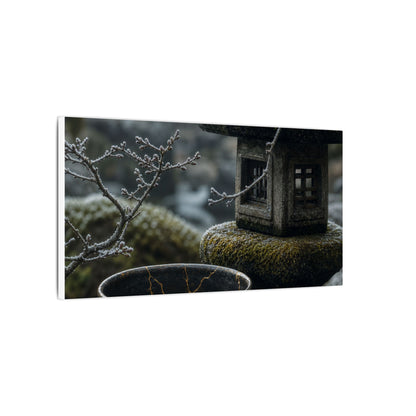 Stone Lantern Canvas Art | Winter Kintsugi Gold Repair Art