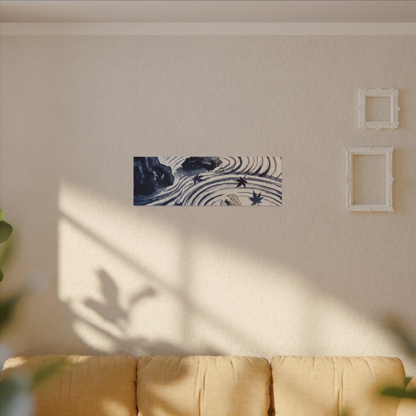 Zen Rock Garden in Golden Hour | Sumi E Canvas Art