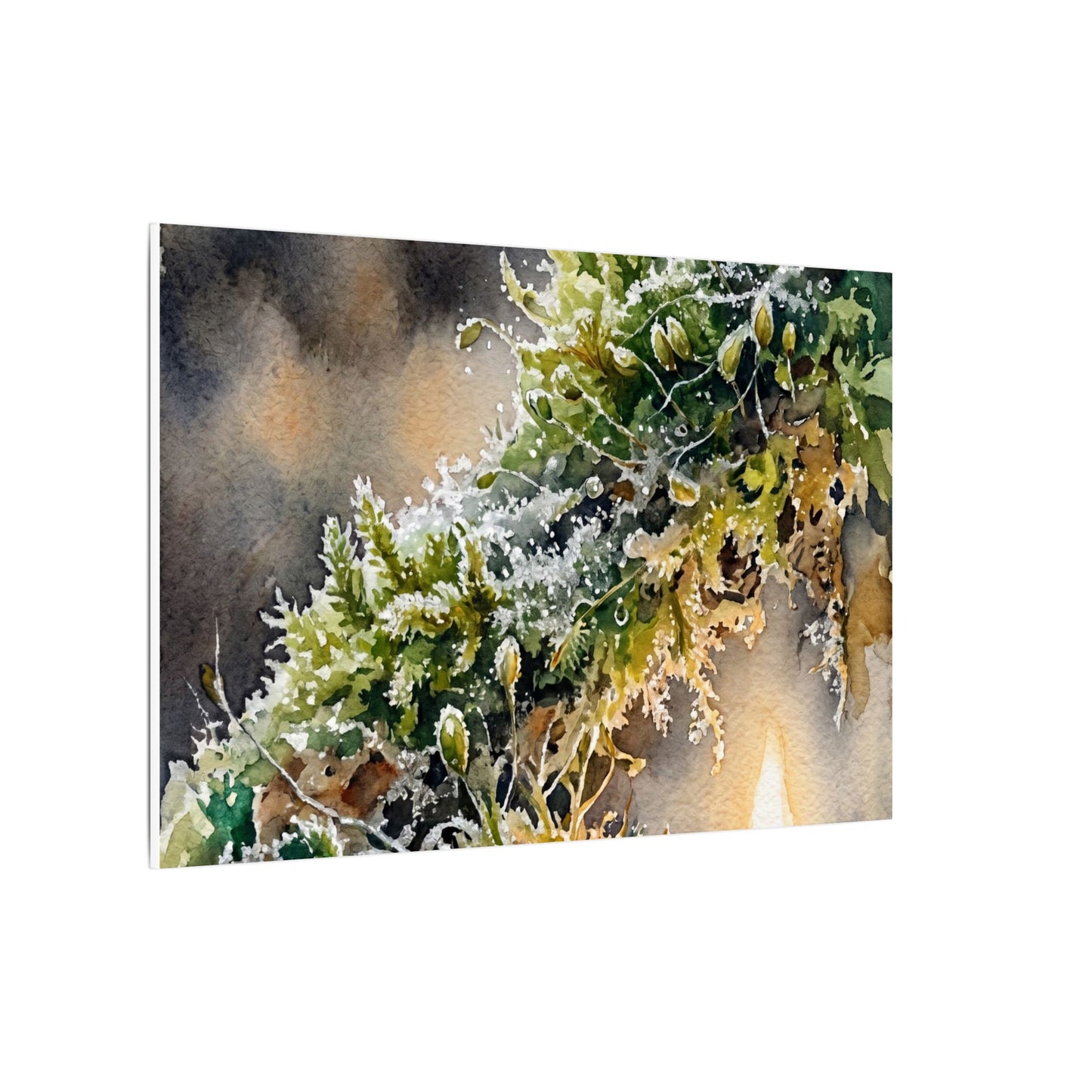 Winter Moss Close Up Watercolor Canvas Art | Neutral Decor