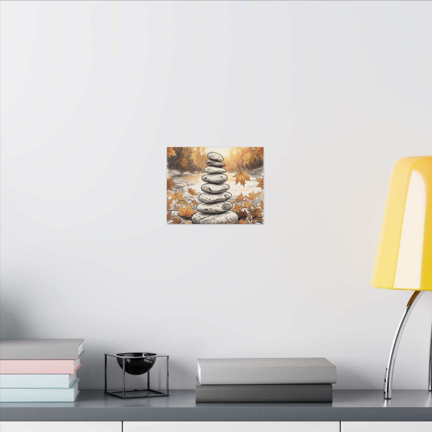 Earthy River Stones Canvas Art - Minimal Line Japandi