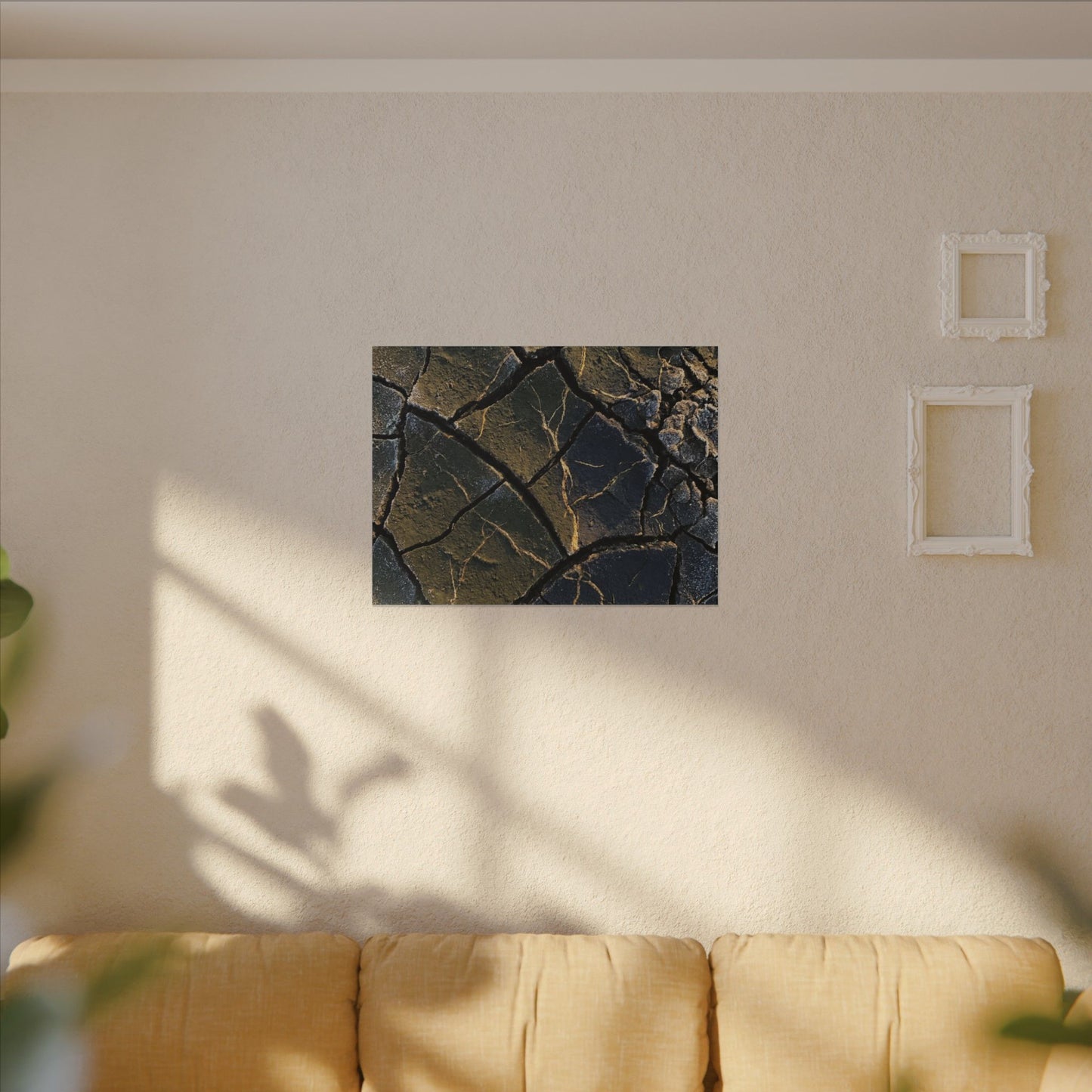 Winter Cracked Earth Moody Minimal Canvas Art | Atmospheric Decor