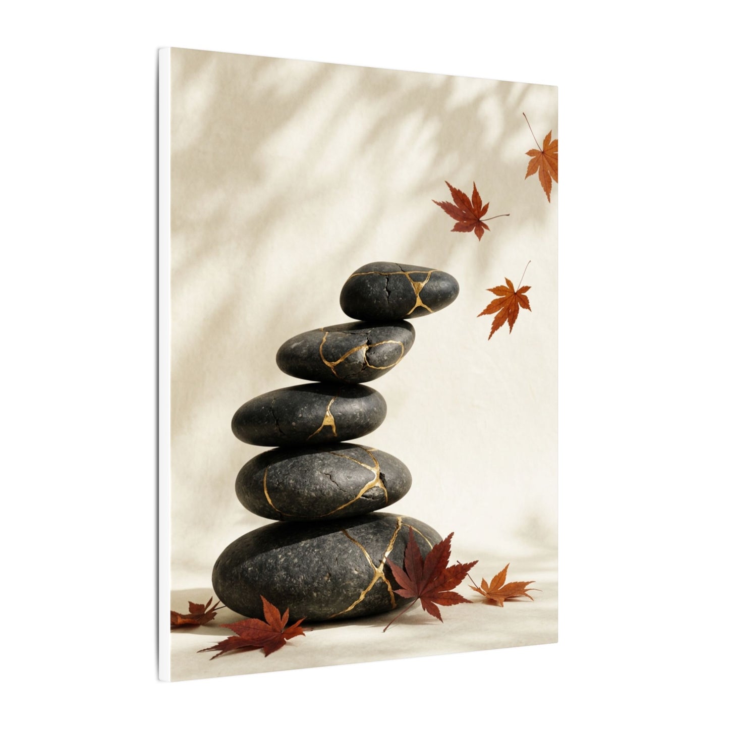 Kintsugi River Stones in Dappled | Crackle Gold Canvas Art