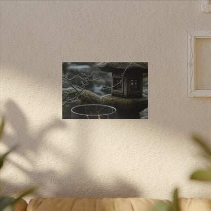 Stone Lantern Canvas Art | Winter Kintsugi Gold Repair Art