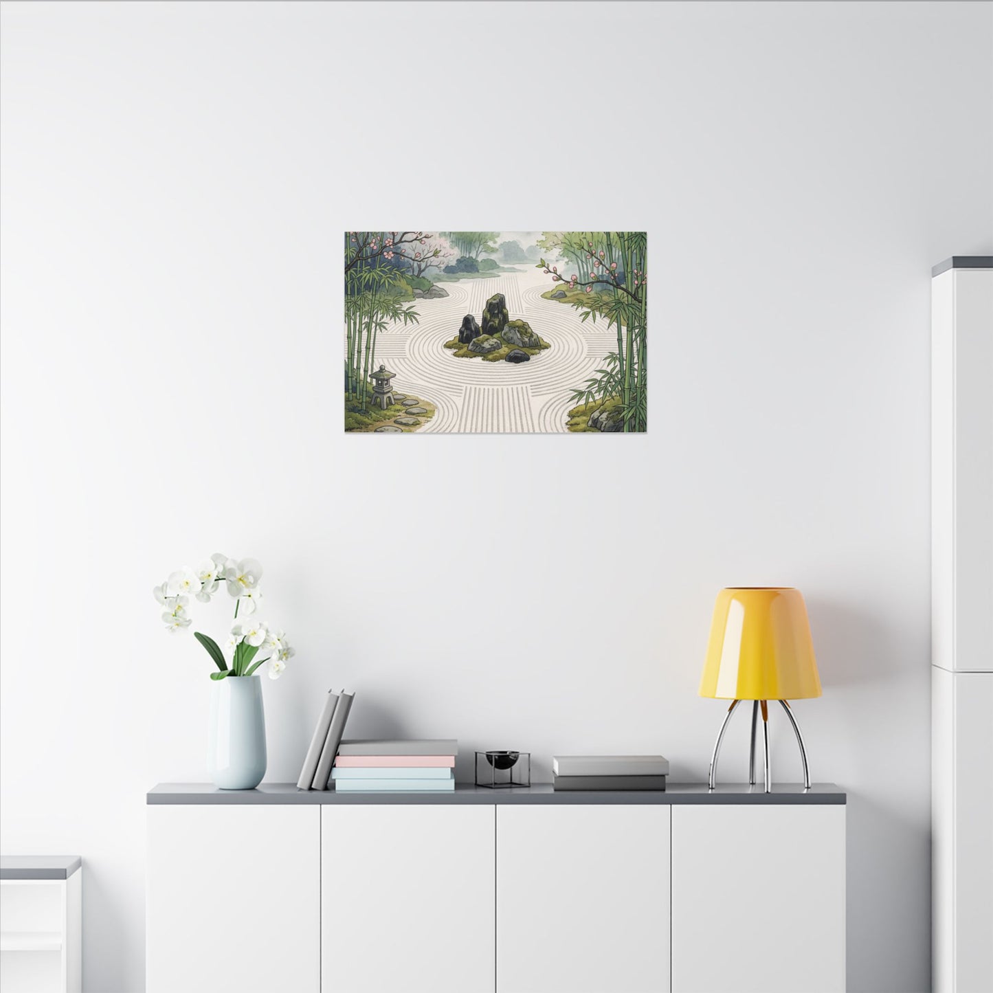 Tranquil Rock Garden Canvas Art - Ukiyo E Inspired Zen