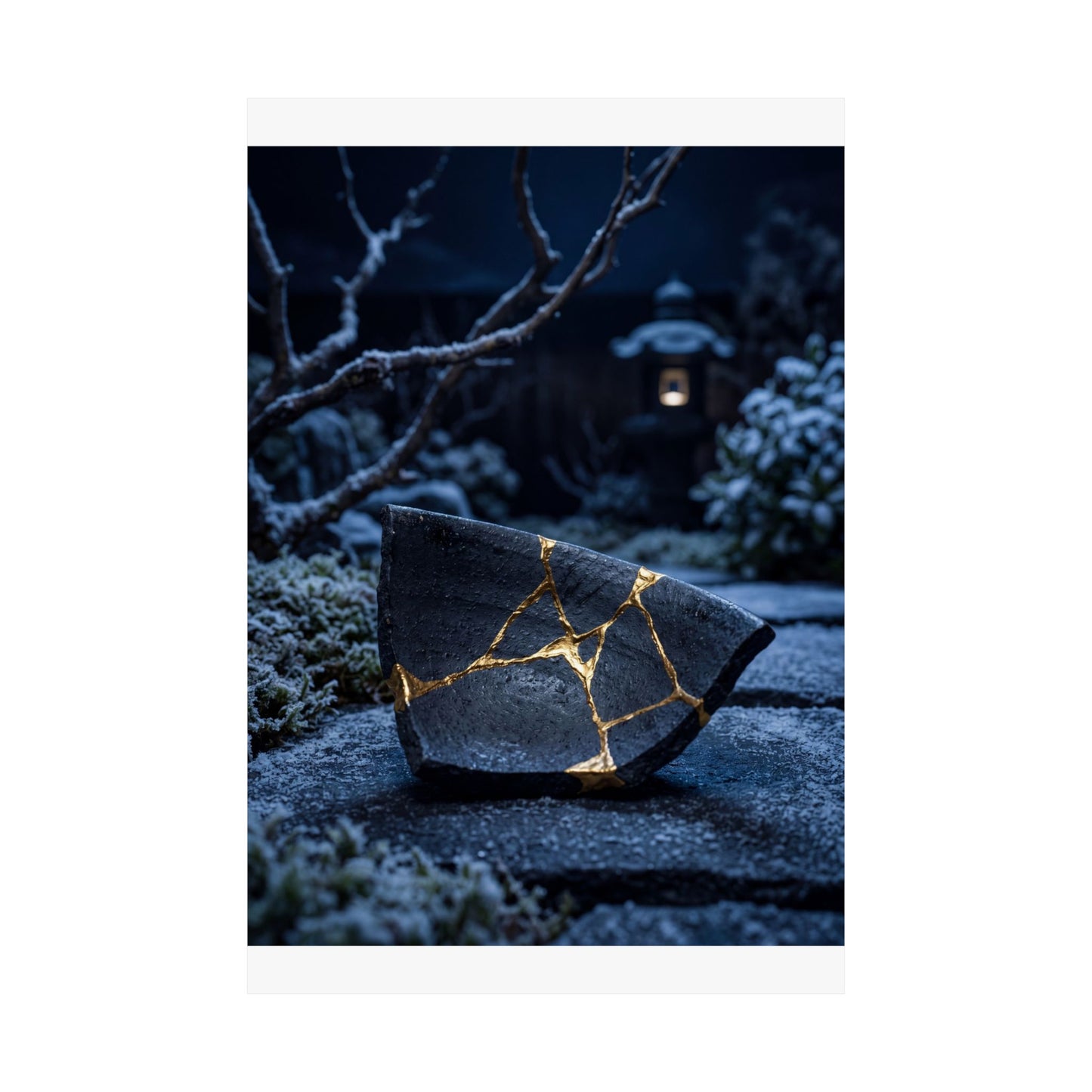 Moonlit Garden Gold Repair Wall Art Print | Healing Kintsugi Art