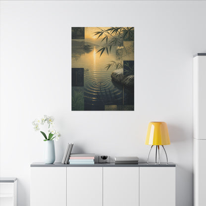Zen Water Ripple in Golden Hour | Ukiyo E Inspired Canvas Art
