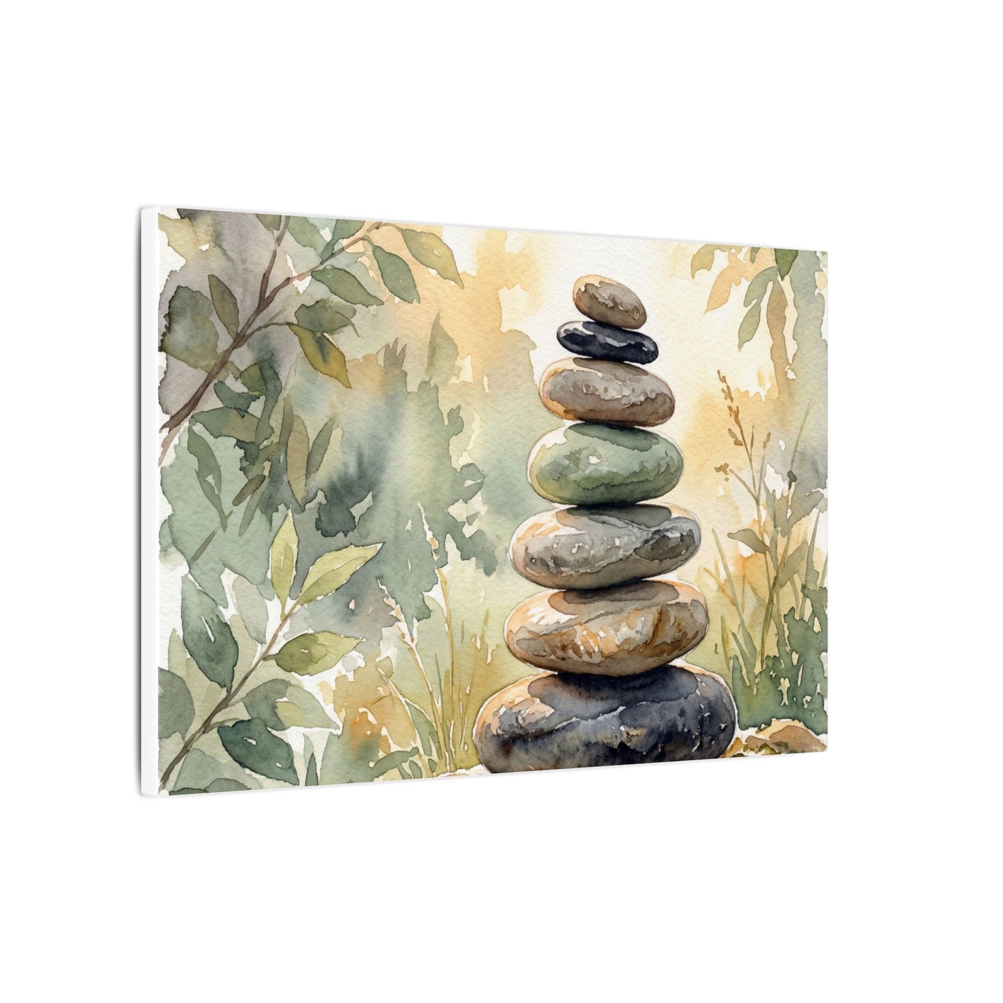 Golden Hour River Stones Canvas Art - Japandi Mono No Aware