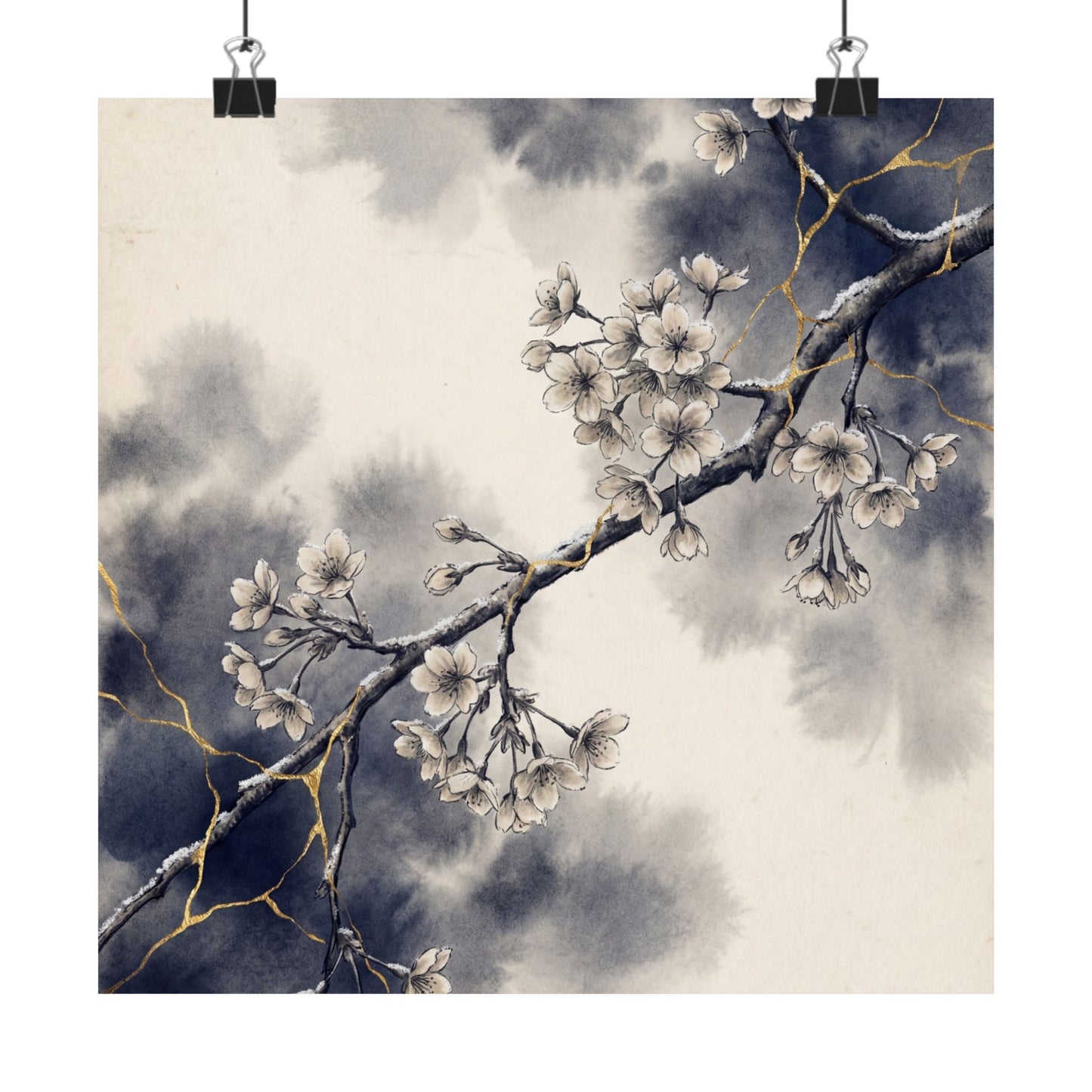 Beautiful Cherry Blossom Wall Art Print - Gold Vein Kintsugi Art Print