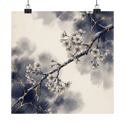 Beautiful Cherry Blossom Wall Art Print - Gold Vein Kintsugi Art Print