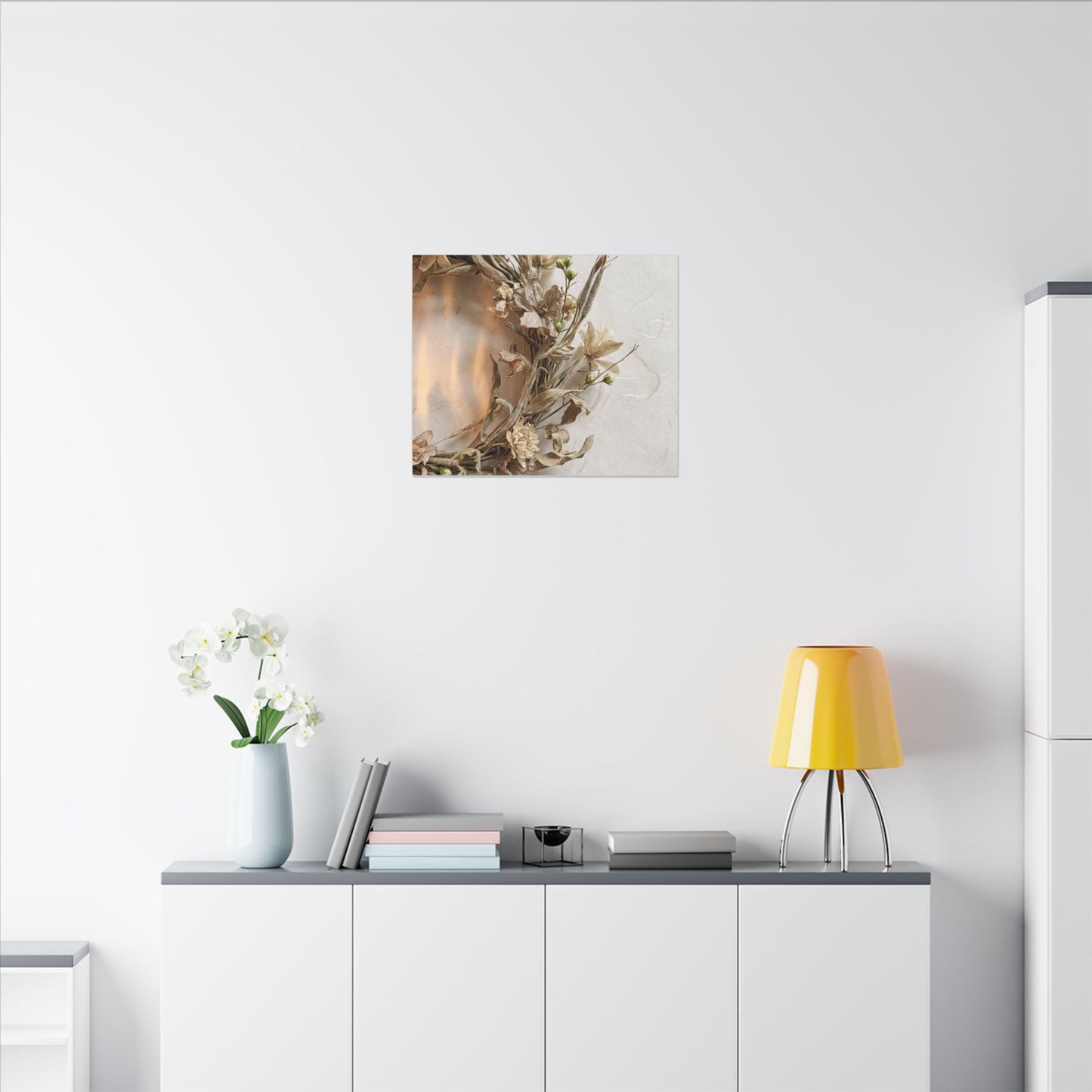 Dried Flowers Japanese Pattern Canvas Art | Neutral Japandi Art
