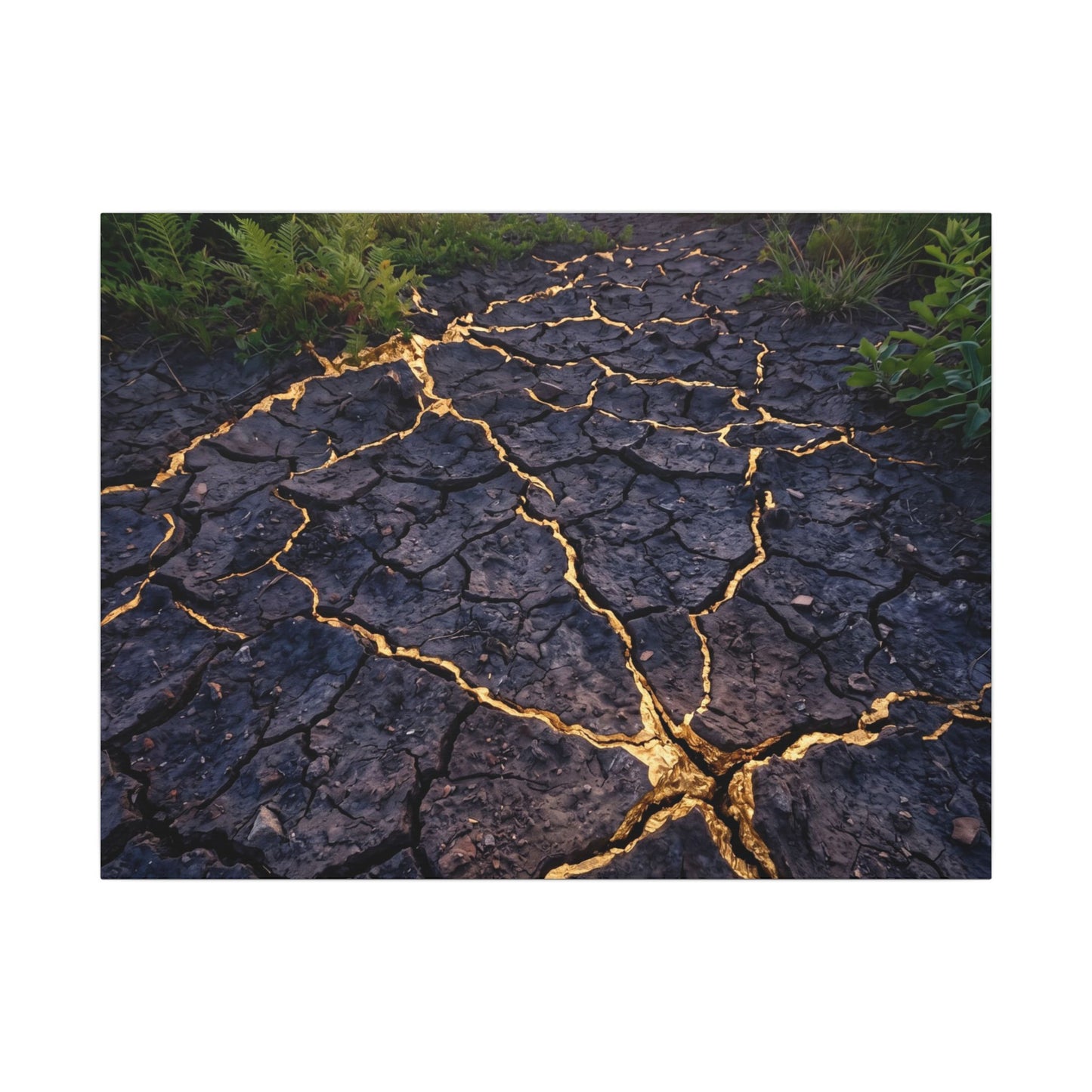 Cracked Earth Canvas Art | Summer Kintsugi Crackle Gold Art